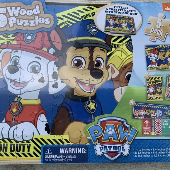 Paw Patrol Other - Paw Patrol 5 Wood Puzzle New On Duty With Tray To